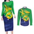 Personalised Australia Christmas Island Couples Matching Long Sleeve Bodycon Dress and Long Sleeve Button Shirt Wilayah Pulau Krismas Flag Color - Aussie Hoodie