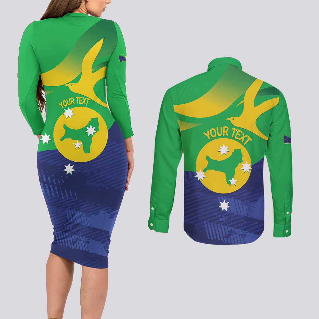 Personalised Australia Christmas Island Couples Matching Long Sleeve Bodycon Dress and Long Sleeve Button Shirt Wilayah Pulau Krismas Flag Color - Aussie Hoodie
