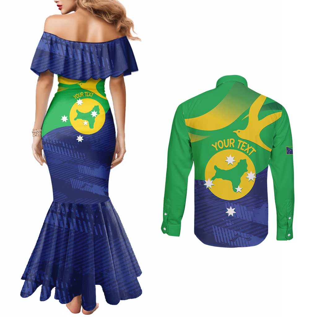 Personalised Australia Christmas Island Couples Matching Mermaid Dress and Long Sleeve Button Shirt Wilayah Pulau Krismas Flag Color - Aussie Hoodie