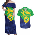 Personalised Australia Christmas Island Couples Matching Off Shoulder Maxi Dress and Hawaiian Shirt Wilayah Pulau Krismas Flag Color - Aussie Hoodie