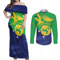 Personalised Australia Christmas Island Couples Matching Off Shoulder Maxi Dress and Long Sleeve Button Shirt Wilayah Pulau Krismas Flag Color - Aussie Hoodie