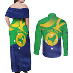 Personalised Australia Christmas Island Couples Matching Off Shoulder Maxi Dress and Long Sleeve Button Shirt Wilayah Pulau Krismas Flag Color - Aussie Hoodie