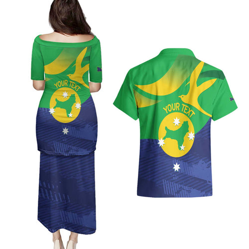 Personalised Australia Christmas Island Couples Matching Puletasi and Hawaiian Shirt Wilayah Pulau Krismas Flag Color - Aussie Hoodie