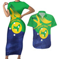 Personalised Australia Christmas Island Couples Matching Short Sleeve Bodycon Dress and Hawaiian Shirt Wilayah Pulau Krismas Flag Color - Aussie Hoodie