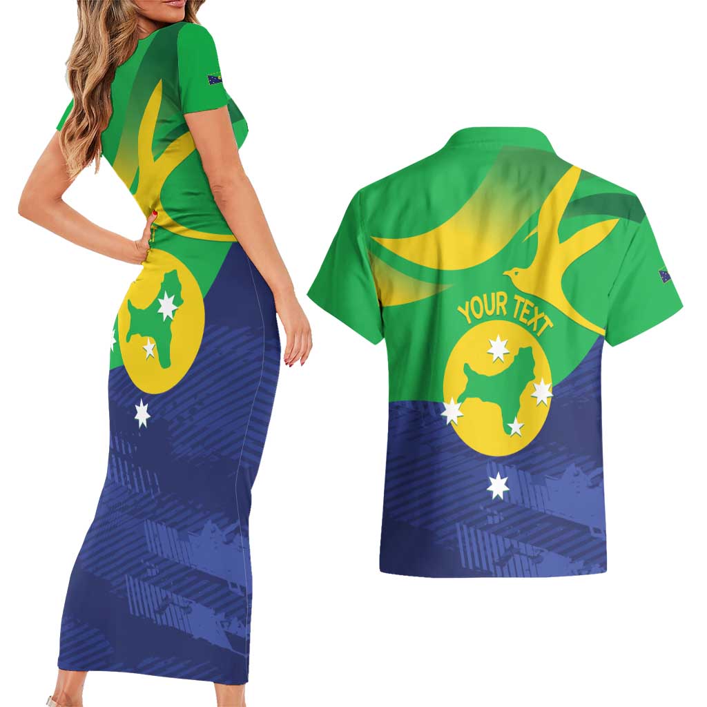 Personalised Australia Christmas Island Couples Matching Short Sleeve Bodycon Dress and Hawaiian Shirt Wilayah Pulau Krismas Flag Color - Aussie Hoodie