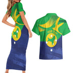 Personalised Australia Christmas Island Couples Matching Short Sleeve Bodycon Dress and Hawaiian Shirt Wilayah Pulau Krismas Flag Color - Aussie Hoodie