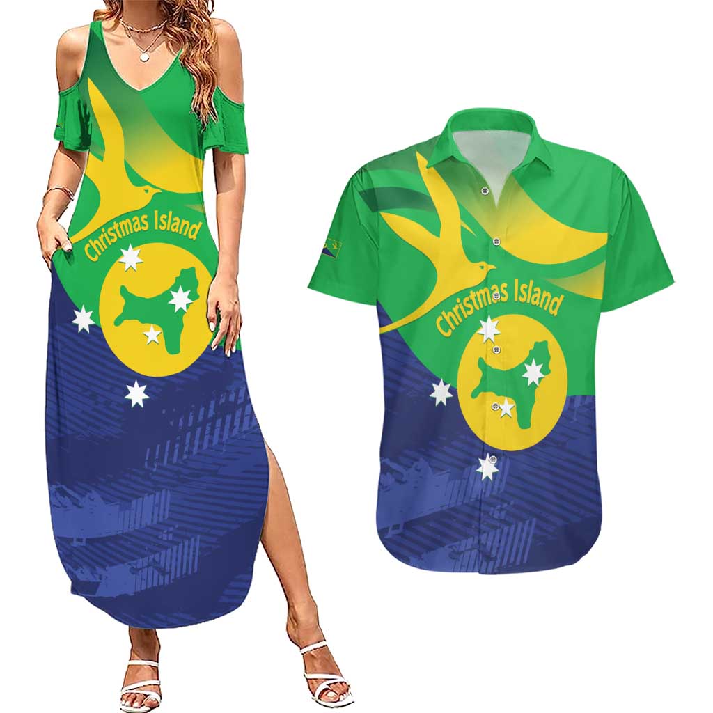 Personalised Australia Christmas Island Couples Matching Summer Maxi Dress and Hawaiian Shirt Wilayah Pulau Krismas Flag Color - Aussie Hoodie