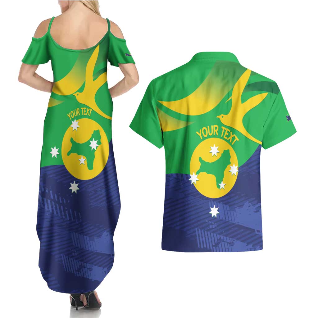 Personalised Australia Christmas Island Couples Matching Summer Maxi Dress and Hawaiian Shirt Wilayah Pulau Krismas Flag Color - Aussie Hoodie