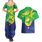 Personalised Australia Christmas Island Couples Matching Summer Maxi Dress and Hawaiian Shirt Wilayah Pulau Krismas Flag Color - Aussie Hoodie