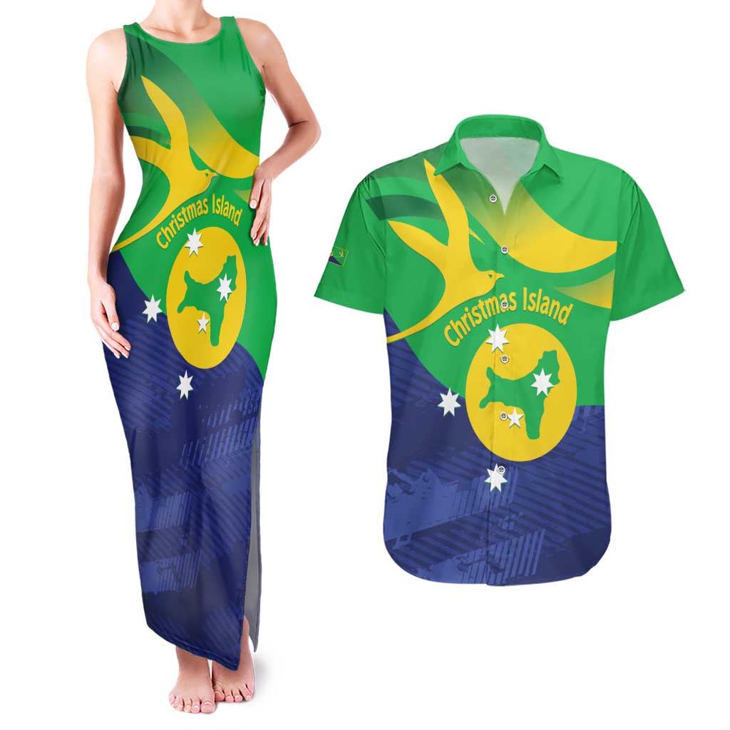 Personalised Australia Christmas Island Couples Matching Tank Maxi Dress and Hawaiian Shirt Wilayah Pulau Krismas Flag Color - Aussie Hoodie