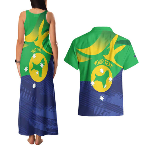 Personalised Australia Christmas Island Couples Matching Tank Maxi Dress and Hawaiian Shirt Wilayah Pulau Krismas Flag Color - Aussie Hoodie