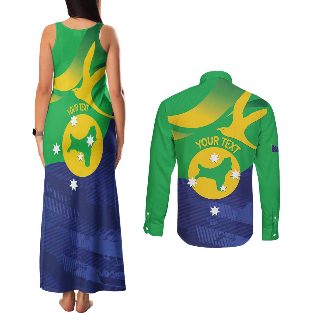 Personalised Australia Christmas Island Couples Matching Tank Maxi Dress and Long Sleeve Button Shirt Wilayah Pulau Krismas Flag Color - Aussie Hoodie