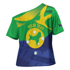 Personalised Australia Christmas Island Cross Shoulder Shirt Wilayah Pulau Krismas Flag Color - Aussie Hoodie