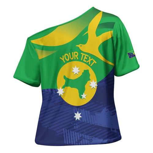 Personalised Australia Christmas Island Cross Shoulder Shirt Wilayah Pulau Krismas Flag Color - Aussie Hoodie