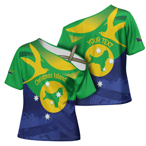 Personalised Australia Christmas Island Cross Shoulder Shirt Wilayah Pulau Krismas Flag Color - Aussie Hoodie
