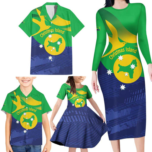 Personalised Australia Christmas Island Family Matching Long Sleeve Bodycon Dress and Hawaiian Shirt Wilayah Pulau Krismas Flag Color - Aussie Hoodie