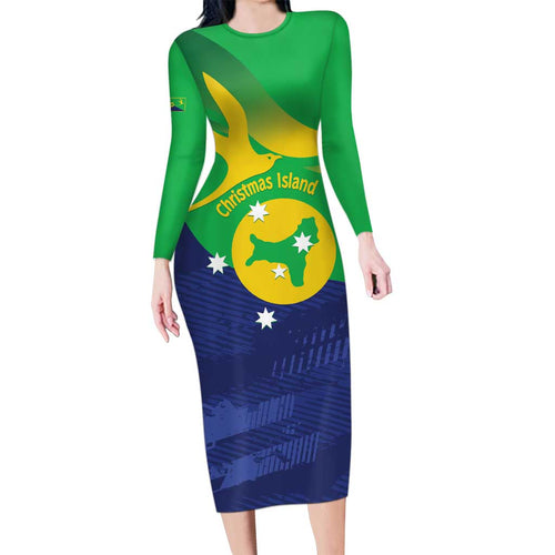 Personalised Australia Christmas Island Family Matching Long Sleeve Bodycon Dress and Hawaiian Shirt Wilayah Pulau Krismas Flag Color - Aussie Hoodie