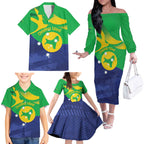 Personalised Australia Christmas Island Family Matching Off The Shoulder Long Sleeve Dress and Hawaiian Shirt Wilayah Pulau Krismas Flag Color - Aussie Hoodie