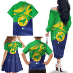 Personalised Australia Christmas Island Family Matching Off The Shoulder Long Sleeve Dress and Hawaiian Shirt Wilayah Pulau Krismas Flag Color - Aussie Hoodie