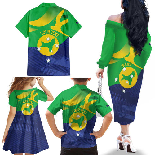 Personalised Australia Christmas Island Family Matching Off The Shoulder Long Sleeve Dress and Hawaiian Shirt Wilayah Pulau Krismas Flag Color - Aussie Hoodie