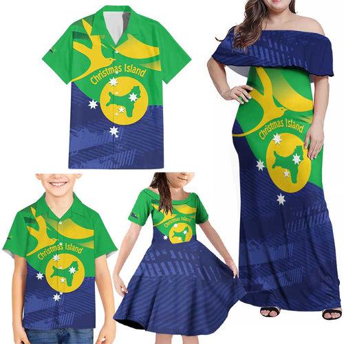Personalised Australia Christmas Island Family Matching Off Shoulder Maxi Dress and Hawaiian Shirt Wilayah Pulau Krismas Flag Color - Aussie Hoodie