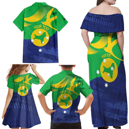 Personalised Australia Christmas Island Family Matching Off Shoulder Maxi Dress and Hawaiian Shirt Wilayah Pulau Krismas Flag Color - Aussie Hoodie