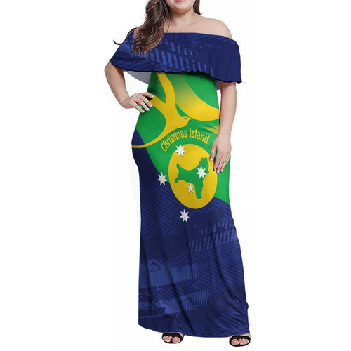 Personalised Australia Christmas Island Family Matching Off Shoulder Maxi Dress and Hawaiian Shirt Wilayah Pulau Krismas Flag Color - Aussie Hoodie