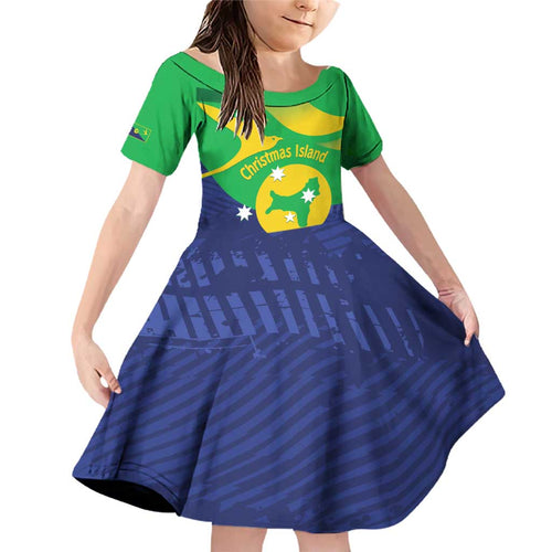 Personalised Australia Christmas Island Family Matching Off Shoulder Short Dress and Hawaiian Shirt Wilayah Pulau Krismas Flag Color - Aussie Hoodie