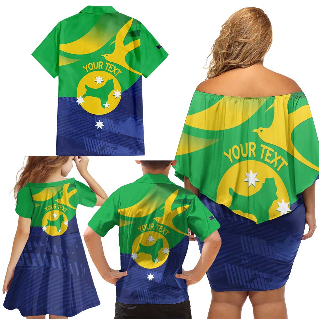 Personalised Australia Christmas Island Family Matching Off Shoulder Short Dress and Hawaiian Shirt Wilayah Pulau Krismas Flag Color - Aussie Hoodie