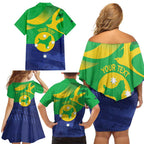 Personalised Australia Christmas Island Family Matching Off Shoulder Short Dress and Hawaiian Shirt Wilayah Pulau Krismas Flag Color - Aussie Hoodie