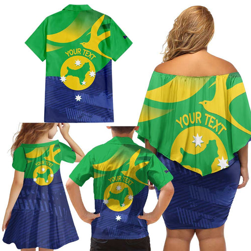 Personalised Australia Christmas Island Family Matching Off Shoulder Short Dress and Hawaiian Shirt Wilayah Pulau Krismas Flag Color - Aussie Hoodie