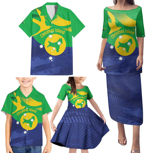 Personalised Australia Christmas Island Family Matching Puletasi and Hawaiian Shirt Wilayah Pulau Krismas Flag Color - Aussie Hoodie