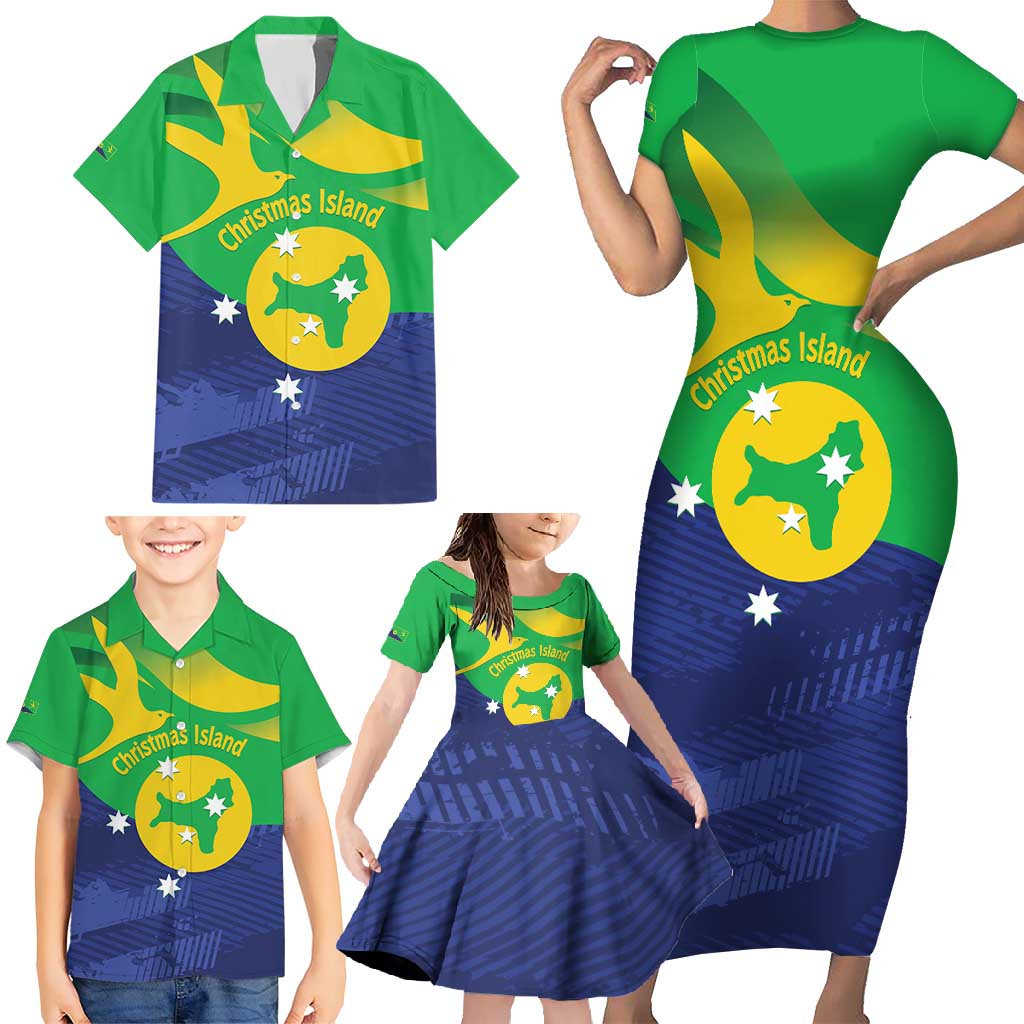 Personalised Australia Christmas Island Family Matching Short Sleeve Bodycon Dress and Hawaiian Shirt Wilayah Pulau Krismas Flag Color - Aussie Hoodie
