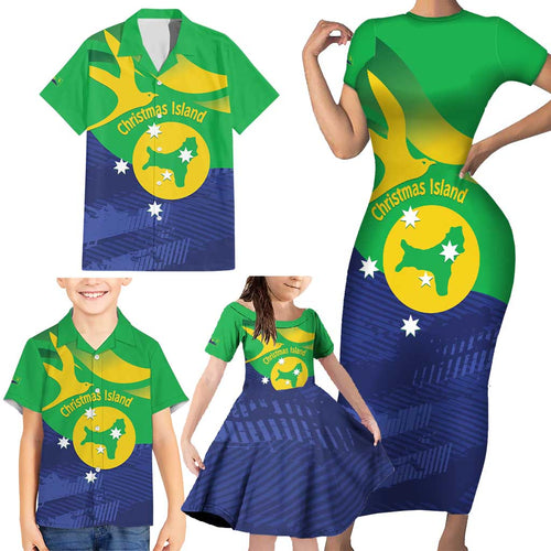 Personalised Australia Christmas Island Family Matching Short Sleeve Bodycon Dress and Hawaiian Shirt Wilayah Pulau Krismas Flag Color - Aussie Hoodie