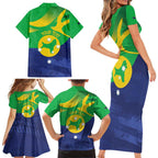Personalised Australia Christmas Island Family Matching Short Sleeve Bodycon Dress and Hawaiian Shirt Wilayah Pulau Krismas Flag Color - Aussie Hoodie