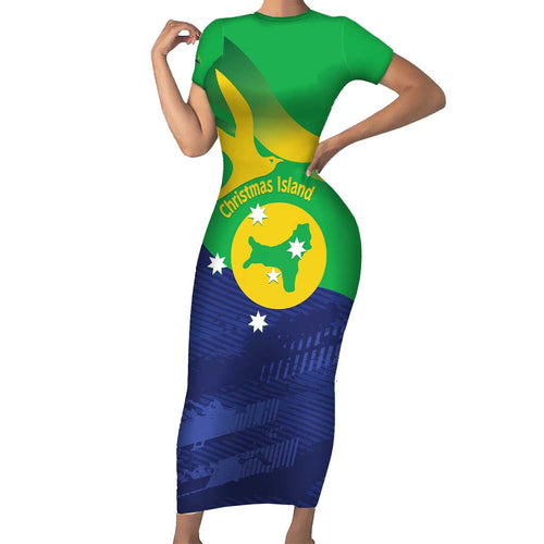 Personalised Australia Christmas Island Family Matching Short Sleeve Bodycon Dress and Hawaiian Shirt Wilayah Pulau Krismas Flag Color - Aussie Hoodie
