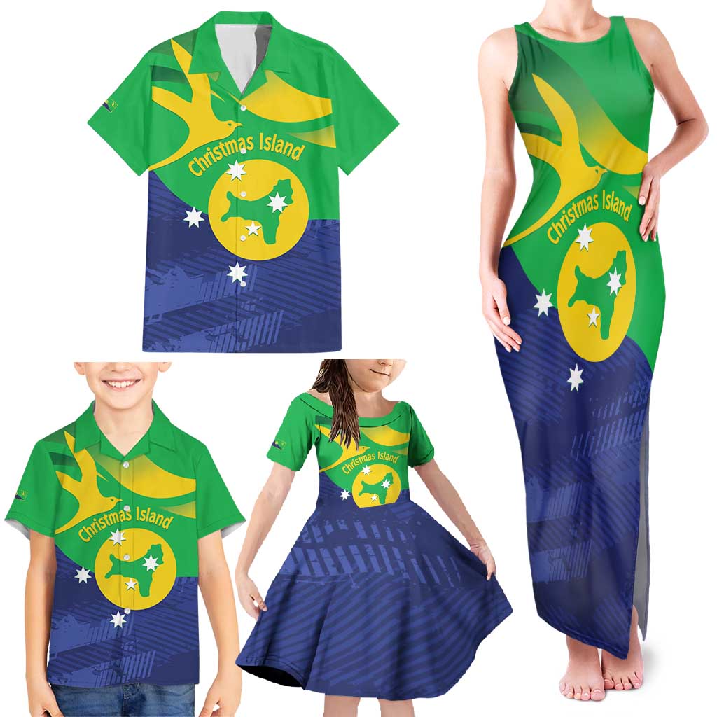 Personalised Australia Christmas Island Family Matching Tank Maxi Dress and Hawaiian Shirt Wilayah Pulau Krismas Flag Color - Aussie Hoodie