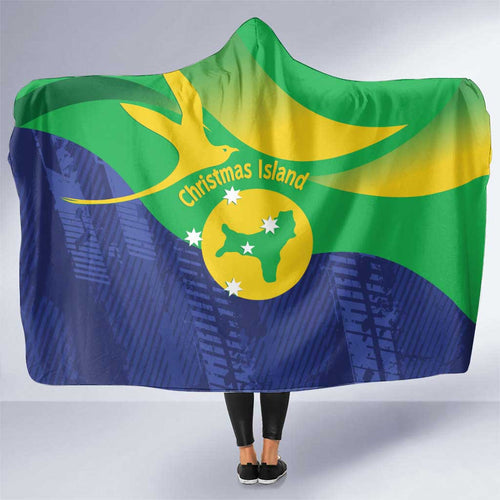 Australia Christmas Island Hooded Blanket Wilayah Pulau Krismas Flag Color - Aussie Hoodie
