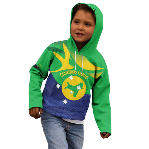 Personalised Australia Christmas Island Kid Hoodie Wilayah Pulau Krismas Flag Color - Aussie Hoodie