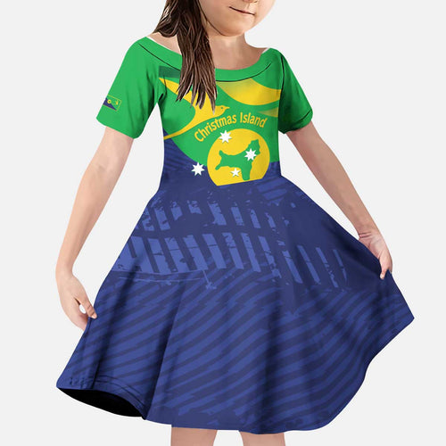 Personalised Australia Christmas Island Kid Short Sleeve Dress Wilayah Pulau Krismas Flag Color - Aussie Hoodie