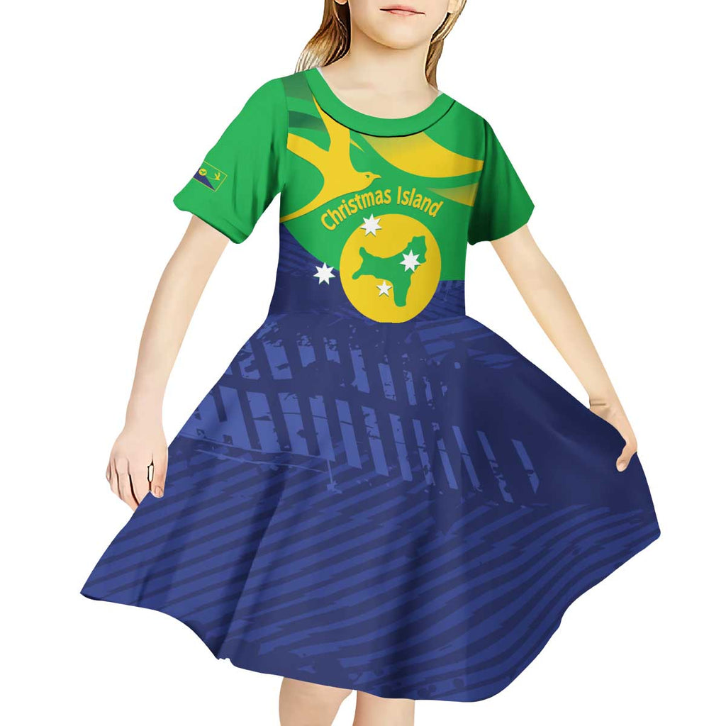 Personalised Australia Christmas Island Kid Short Sleeve Dress Wilayah Pulau Krismas Flag Color - Aussie Hoodie