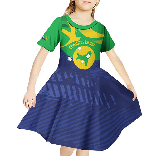 Personalised Australia Christmas Island Kid Short Sleeve Dress Wilayah Pulau Krismas Flag Color - Aussie Hoodie