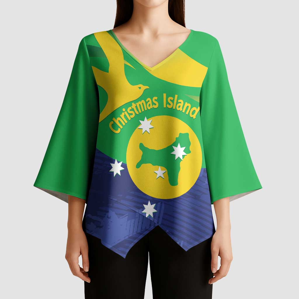 Personalised Australia Christmas Island Kimono Sleeve Blouse Wilayah Pulau Krismas Flag Color - Aussie Hoodie