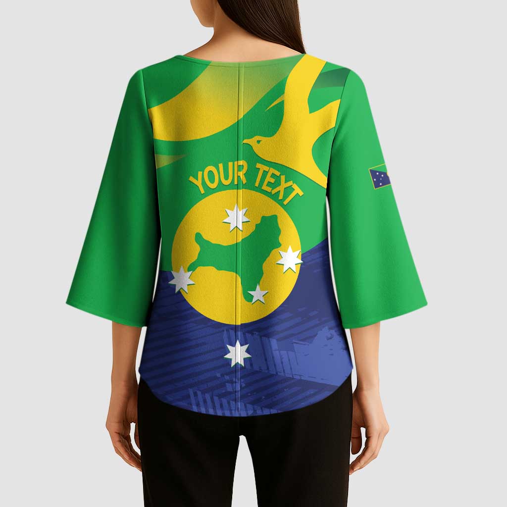 Personalised Australia Christmas Island Kimono Sleeve Blouse Wilayah Pulau Krismas Flag Color - Aussie Hoodie