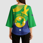 Personalised Australia Christmas Island Kimono Sleeve Blouse Wilayah Pulau Krismas Flag Color - Aussie Hoodie