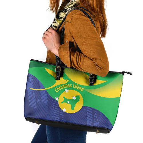 Australia Christmas Island Leather Tote Bag Wilayah Pulau Krismas Flag Color - Aussie Hoodie