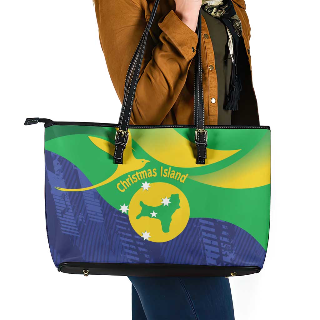 Australia Christmas Island Leather Tote Bag Wilayah Pulau Krismas Flag Color - Aussie Hoodie