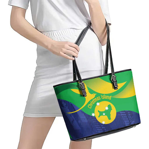 Australia Christmas Island Leather Tote Bag Wilayah Pulau Krismas Flag Color - Aussie Hoodie