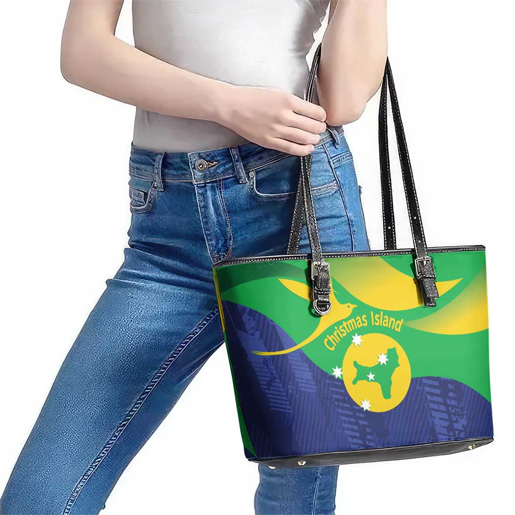 Australia Christmas Island Leather Tote Bag Wilayah Pulau Krismas Flag Color - Aussie Hoodie