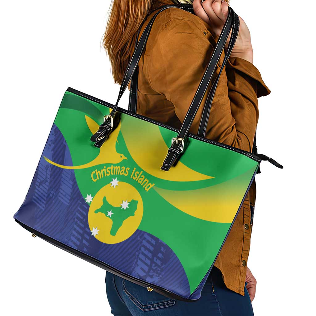 Australia Christmas Island Leather Tote Bag Wilayah Pulau Krismas Flag Color - Aussie Hoodie